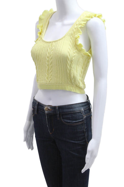 Zara Womens Cropped Sleeveless Tank Yellow Round Neck Polyester Elastane Size S