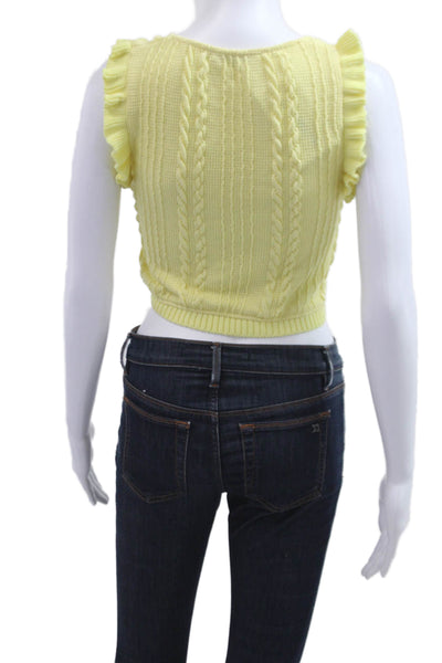 Zara Womens Cropped Sleeveless Tank Yellow Round Neck Polyester Elastane Size S