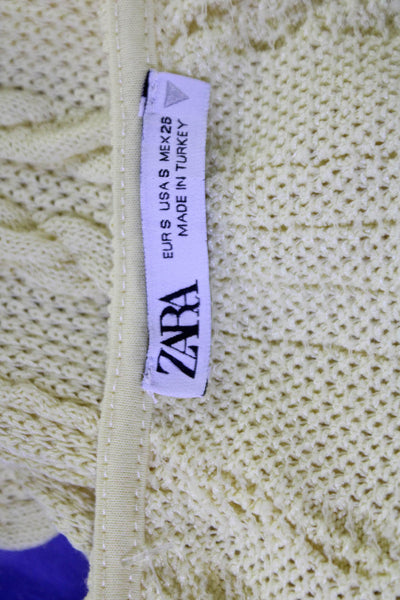 Zara Womens Cropped Sleeveless Tank Yellow Round Neck Polyester Elastane Size S