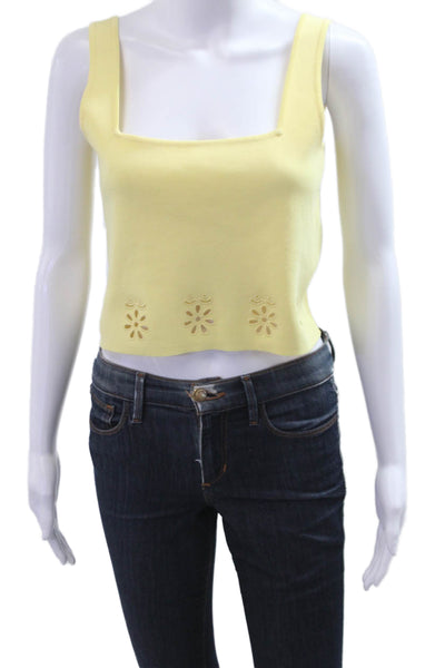 Zara Womens Cropped Sleeveless Tank Yellow Square Neck Size S