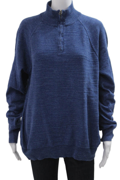 J Crew Womens Blue Mock Neck Cotton Pullover Sweater Zip Long Sleeve Size L