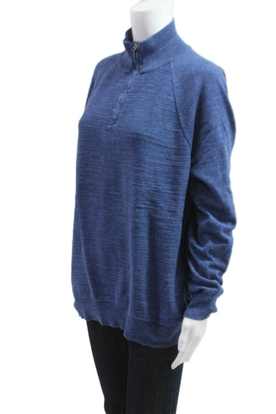 J Crew Womens Blue Mock Neck Cotton Pullover Sweater Zip Long Sleeve Size L