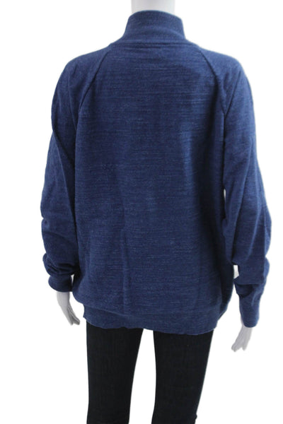 J Crew Womens Blue Mock Neck Cotton Pullover Sweater Zip Long Sleeve Size L