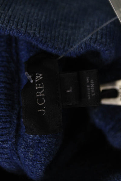 J Crew Womens Blue Mock Neck Cotton Pullover Sweater Zip Long Sleeve Size L