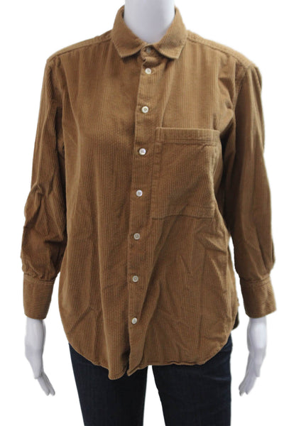 AYR Women Striped Cotton Collared Button-Up Long Sleeve Brown Size XS