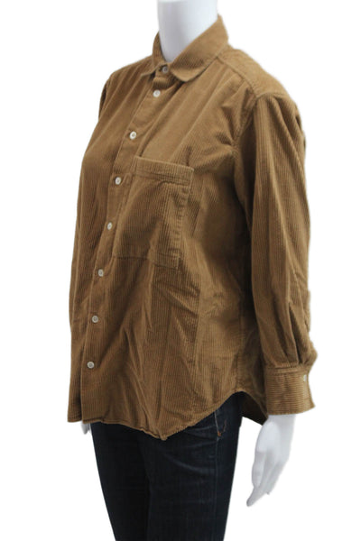 AYR Women Striped Cotton Collared Button-Up Long Sleeve Brown Size XS