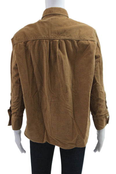 AYR Women Striped Cotton Collared Button-Up Long Sleeve Brown Size XS