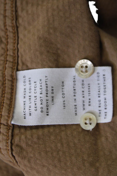 AYR Women Striped Cotton Collared Button-Up Long Sleeve Brown Size XS