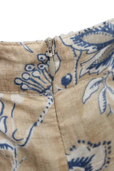 Zara Women A-Line Pleated Skirt Beige Floral Cotton Long Size XS