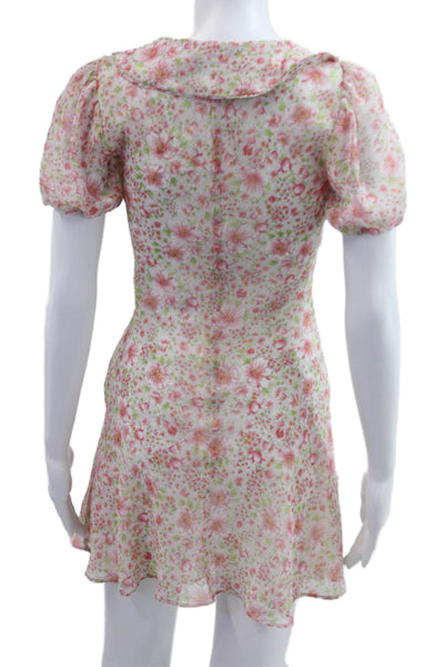 Zara Womens Pink Floral V Neck Mini Sundress Short Sleeve Size XS
