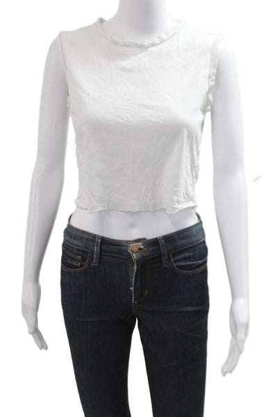 Amo Womens Cropped Tank White Crew Neck Sleeveless 90s Size XS