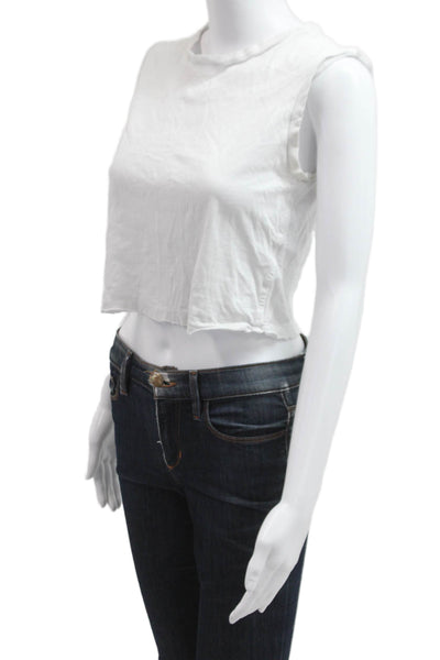 Amo Womens Cropped Tank White Crew Neck Sleeveless 90s Size XS