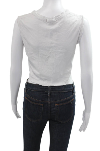 Amo Womens Cropped Tank White Crew Neck Sleeveless 90s Size XS