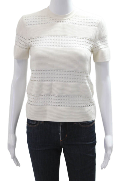ALC Womens T-Shirt Striped White Crew Neck Short Sleeve Viscose Blend Size XS