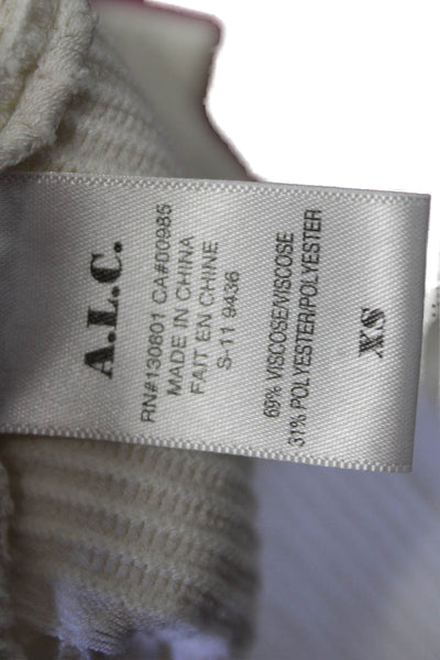 ALC Womens T-Shirt Striped White Crew Neck Short Sleeve Viscose Blend Size XS