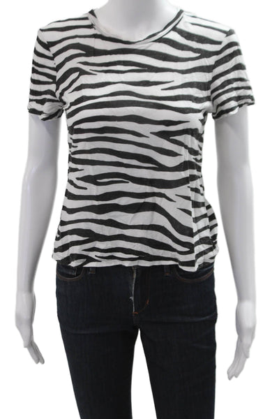 ALC Womens Basic Animal Print Cotton Crew Neck T-Shirt Short Sleeve Size S