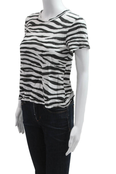 ALC Womens Basic Animal Print Cotton Crew Neck T-Shirt Short Sleeve Size S