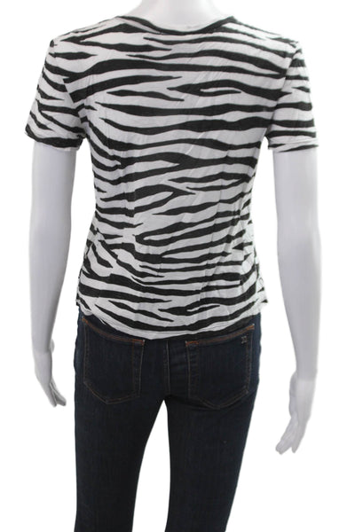 ALC Womens Basic Animal Print Cotton Crew Neck T-Shirt Short Sleeve Size S