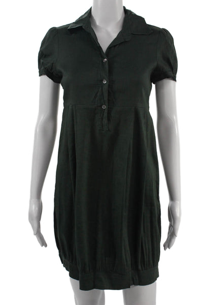 Theory Womens Shirt Dress Green Collared Short Sleeve Button Size S