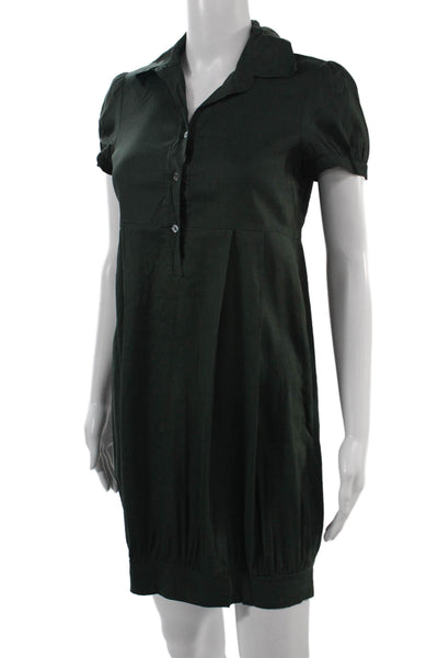 Theory Womens Shirt Dress Green Collared Short Sleeve Button Size S
