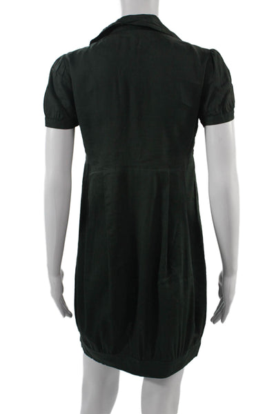 Theory Womens Shirt Dress Green Collared Short Sleeve Button Size S