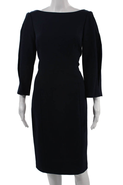 Eliza J Women Sheath Dress Dark Blue 3/4 Sleeve Knee Length Zip Size 10