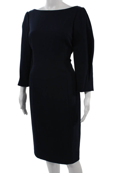 Eliza J Women Sheath Dress Dark Blue 3/4 Sleeve Knee Length Zip Size 10