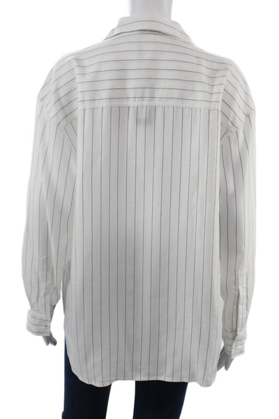 Babaton Women White Striped Collared Lyocell Button-Up Long Sleeve Size 2XS