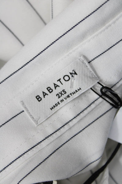 Babaton Women White Striped Collared Lyocell Button-Up Long Sleeve Size 2XS