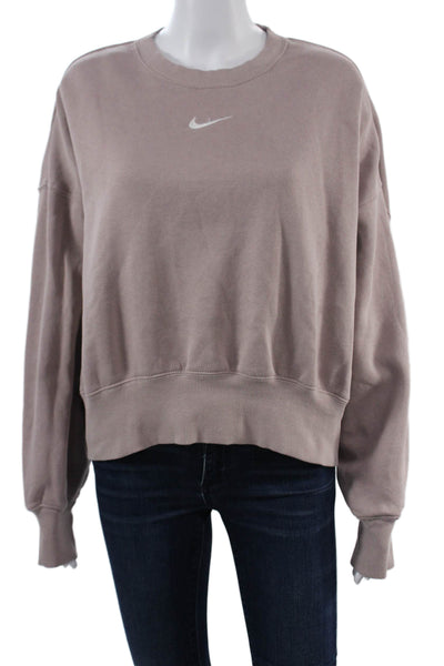 Nike Women Pullover Sweatshirt Beige Crew Neck Long Sleeve Size M