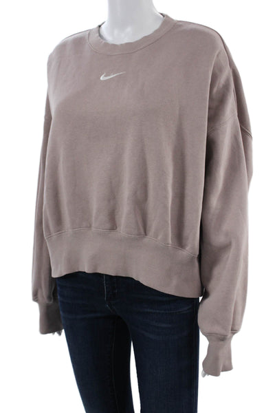 Nike Women Pullover Sweatshirt Beige Crew Neck Long Sleeve Size M