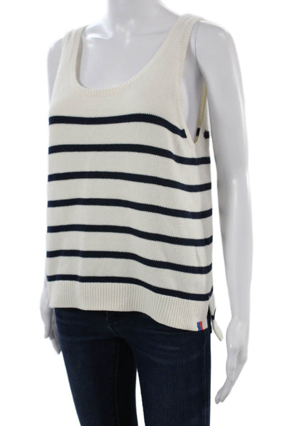 Kule Women Basic White Cotton Striped Nautical Round Neck Tank Size L