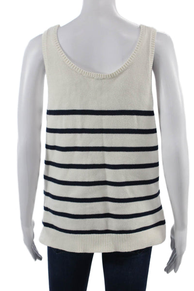 Kule Women Basic White Cotton Striped Nautical Round Neck Tank Size L