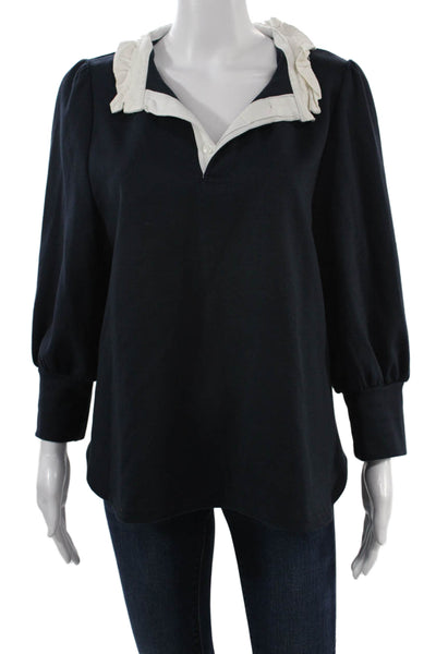Pomander Place Womens Dark Blue Collared Button Tunic Long Sleeve Size L