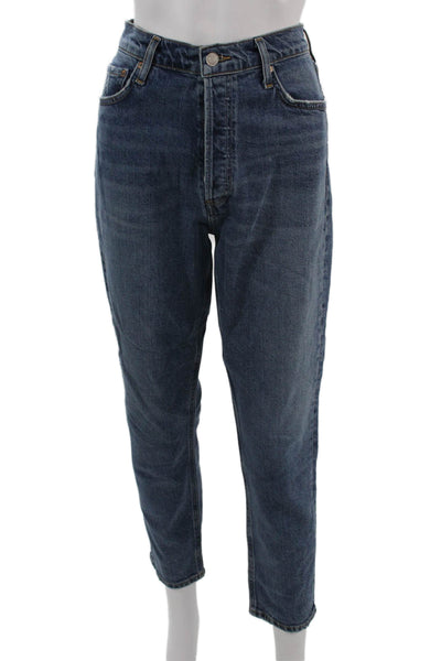 Agolde Womens Ankle Mom Tapered Jeans Dark Blue High Rise Button Size 29