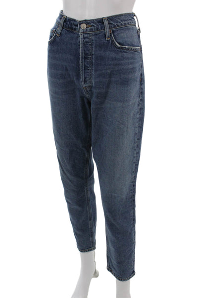 Agolde Womens Ankle Mom Tapered Jeans Dark Blue High Rise Button Size 29