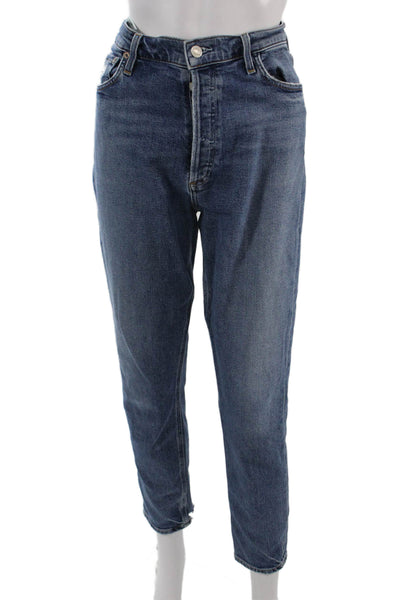 Agolde Womens Cropped Mom Jeans Dark Blue Size 30