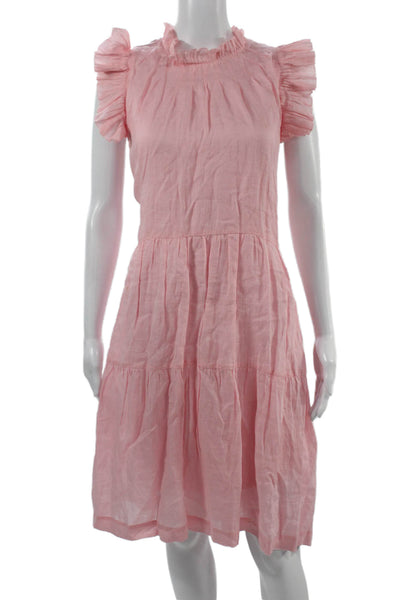 Sea New York Women A-Line Sundress Pink Ramie Short Sleeve Knee Length Size 10