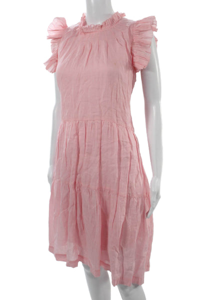 Sea New York Women A-Line Sundress Pink Ramie Short Sleeve Knee Length Size 10