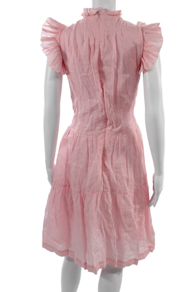 Sea New York Women A-Line Sundress Pink Ramie Short Sleeve Knee Length Size 10