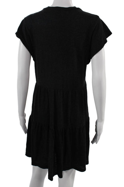 Monrow Women Shift T-Shirt Dress Black V-Neck Short Sleeve Cotton Size L