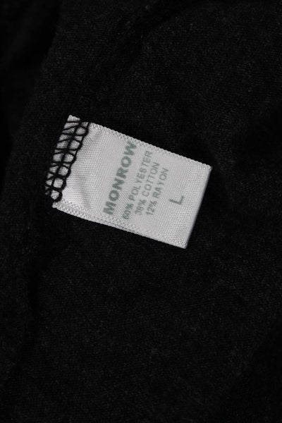 Monrow Women Shift T-Shirt Dress Black V-Neck Short Sleeve Cotton Size L