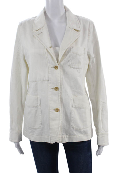 Ines De La Fressange x Uniqlo Womens Blazer White Cotton Linen Collared Size M