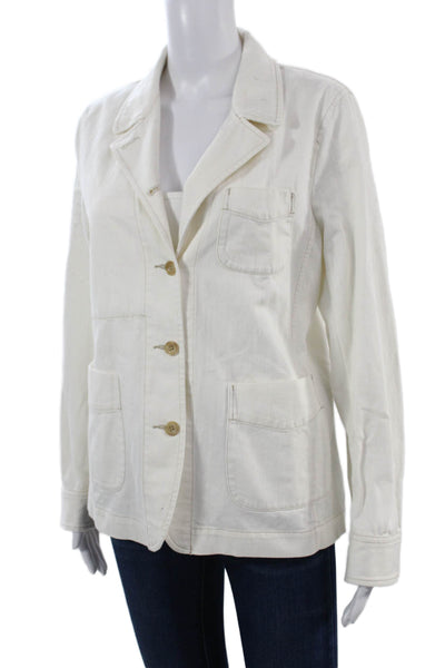 Ines De La Fressange x Uniqlo Womens Blazer White Cotton Linen Collared Size M