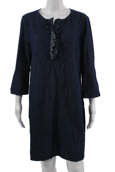 Draper James Womens Shift Dress Dark Blue Cotton 3/4 Sleeve Size 14