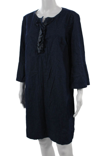Draper James Womens Shift Dress Dark Blue Cotton 3/4 Sleeve Size 14