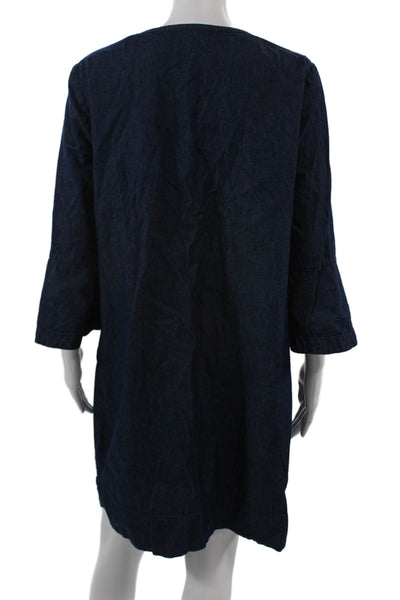 Draper James Womens Shift Dress Dark Blue Cotton 3/4 Sleeve Size 14