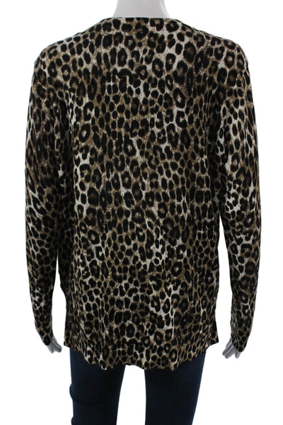 Michael Michael Kors Women Long Sleeve Animal Print V-Neck Tunic Beige Size L
