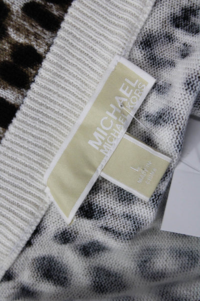 Michael Michael Kors Women Long Sleeve Animal Print V-Neck Tunic Beige Size L