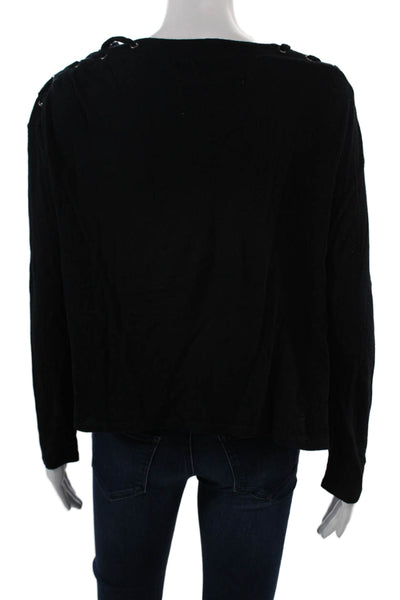 Enza Costa Womens Basic Lace Up Long Sleeve Round Neck Top Black Size M